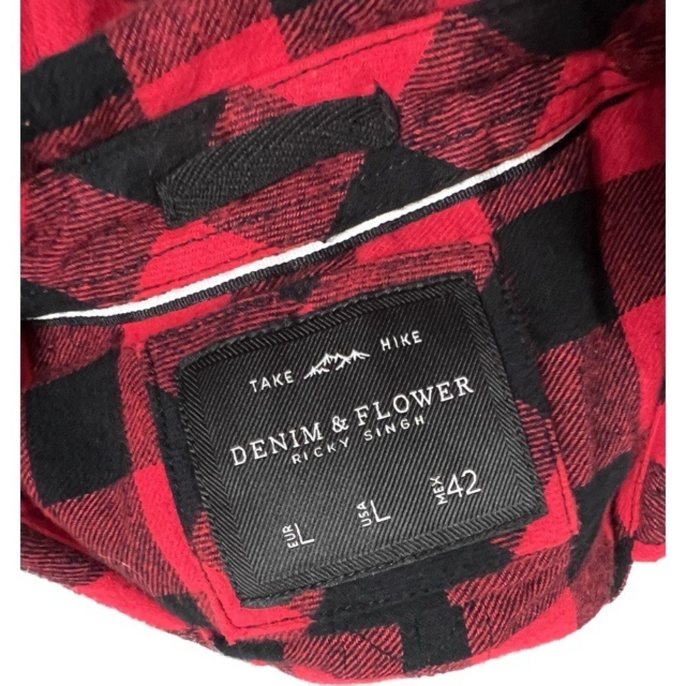 NWT denim & flower red blue button down flannel cotton western plaid long sleeve - Picture 7 of 7